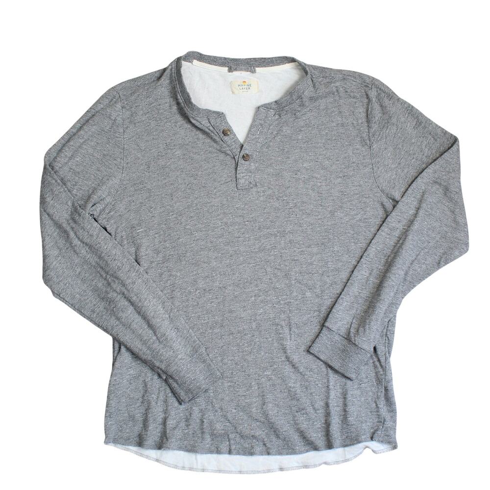 Marine Layer Henley Shirt Mens Medium Gray Double Knit Long Sleeve Minimalist
